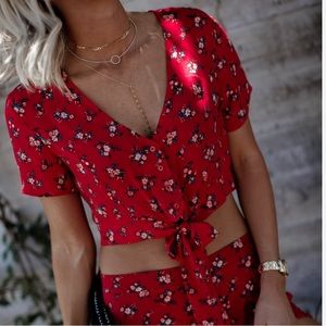 American Eagle Floral Crop tie top